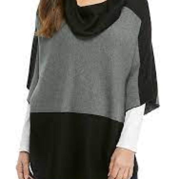 Fever Turtle/Cowl Neck Colorblock Poncho Sweater, size 1X - Picture 3 of 14